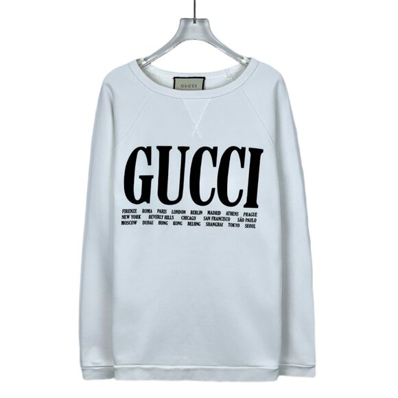 CW0082 Gucci white logo print round neck cotton long sleeve sweatshirt XS size W